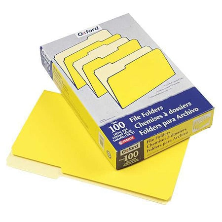 File Folders 8-1/2" x 14", 1/3-Cut Tab, Yellow, Pk100