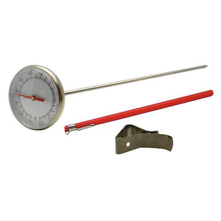 8" Stem Analog Dial Pocket Thermometer, 0 Degrees to 220 Degrees F