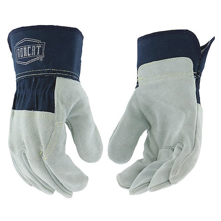 Leather Palm Gloves, Cowhide, Safety Cuff, Wing Thumb, Full Finger, Gray, M, 12 PK