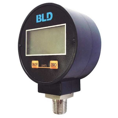 Digital Industrial Pressure Gauge, 0 to 5 psi, 2 1/2 in Dial, 1/4 in NPT, Bottom Location