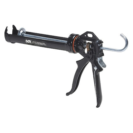 Caulk Gun, 10 oz Container Size, Steel, 18:01, Revolving Half Barrel Frame