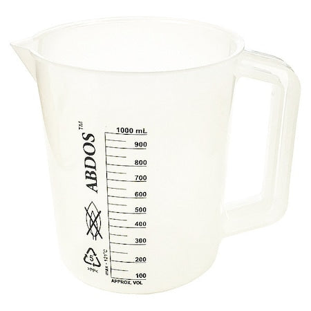 Beaker, Polypropylene, Tall Form with Handle, 1 L / 33.81 fl oz Capacity, Not Rated 4 PK