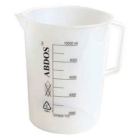Beaker, Polypropylene, Tall Form with Handle, 2 L / 67.62 fl oz Capacity, Not Rated 4 PK