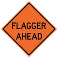 Flagger Ahead Traffic Sign, 48 in Height, 48 in Width, Polyester, PVC, Diamond, English