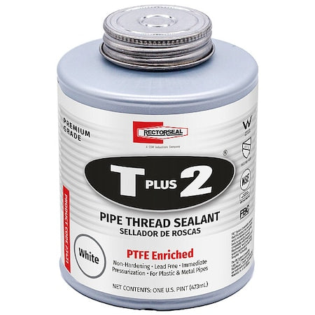 Pipe Thread Sealant 16 oz, Brush-Top Can, T Plus 2, White, Paste