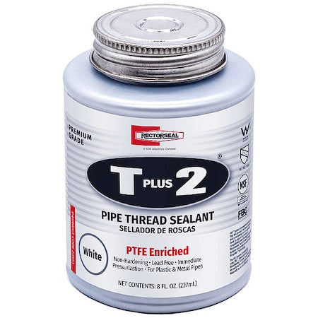 Pipe Thread Sealant 9.6 fl oz, Brush-Top Can, T Plus 2, White, Paste