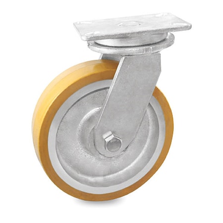 Plate Caster, 3000 lb. Load, Yellow Wheel
