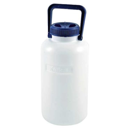 Carboy, 5 L Capacity - mL, 1.32 gal Capacity - oz, Screw On Closure, HDPE, Integral Shoulder Handle