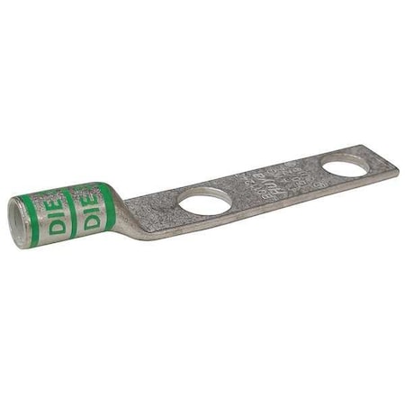 Two-Hole Compression Lug, 1 AWG Max, 3/8 in Stud, Long Barrel, Copper, Green
