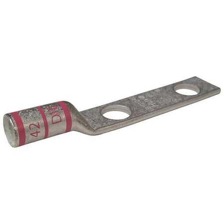 Two-Hole Compression Lug, 1/0 AWG Max, 1/2 in Stud, Long Barrel, Copper, Pink