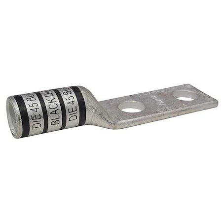 Two-Hole Compression Lug, 2/0 AWG Max, 1/2 in Stud, Long Barrel, Copper, Black
