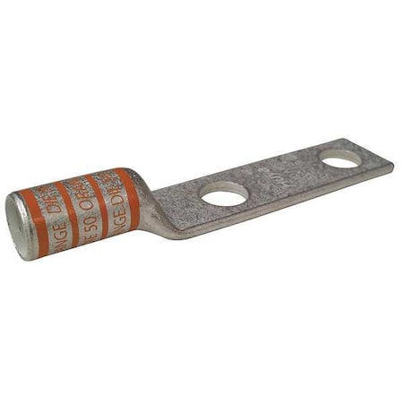 Two-Hole Compression Lug, 3/0 AWG Max, 1/2 in Stud, Long Barrel, Copper, Orange