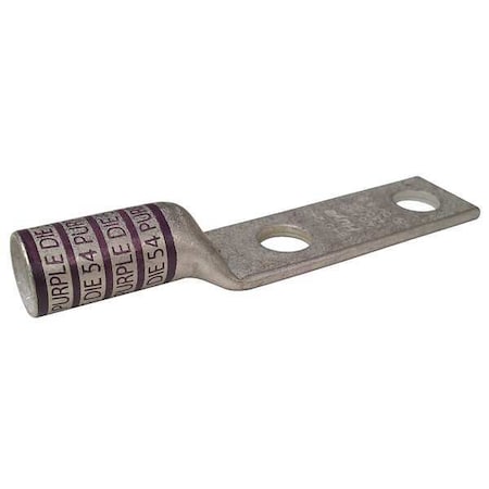 Two-Hole Compression Lug, 4/0 AWG Max, 3/8 in Stud, Long Barrel, Copper, Purple