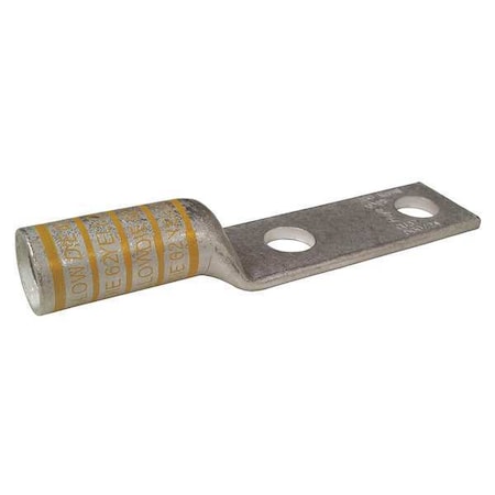 Two-Hole Compression Lug, 250 kcmil Max, 3/8 in Stud, Long Barrel, Copper, Yellow