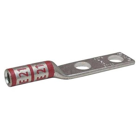 Two-Hole Compression Lug, 8 AWG Max, 1/4 in Stud, Long Barrel, Copper, Red
