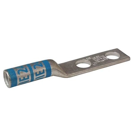 Two-Hole Compression Lug, 6 AWG Max, 1/4 in Stud, Long Barrel, Copper, Blue
