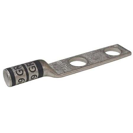 Two-Hole Compression Lug, 4 AWG Max, 5/16 in Stud, Long Barrel, Copper, Gray
