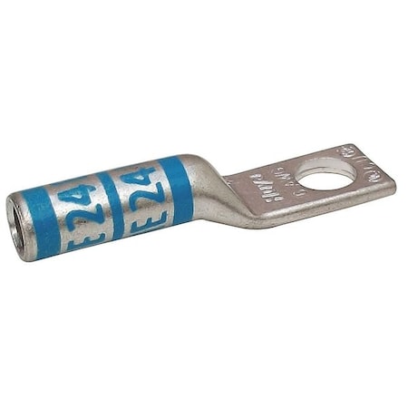 One-Hole Compression Lug, 6 AWG Max, #10 Stud, Long Barrel, Copper, Blue