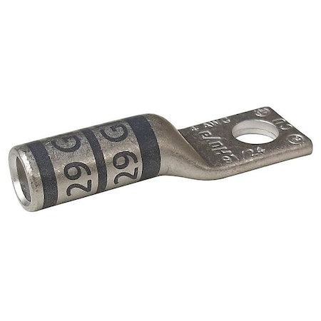 One-Hole Compression Lug, 4 AWG Max, 1/4 in Stud, Long Barrel, Copper, Gray