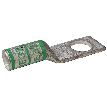 One-Hole Compression Lug, 1 AWG Max, #10 Stud, Long Barrel, Copper, Green