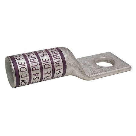 One-Hole Compression Lug, 4/0 AWG Max, 1/4 in Stud, Long Barrel, Copper, Purple