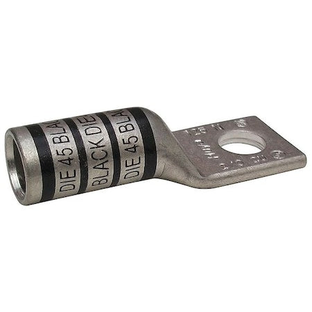 One-Hole Compression Lug, 2/0 AWG Max, 1/2 in Stud, Long Barrel, Copper, Black
