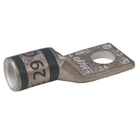 One-Hole Compression Lug, 4 AWG Max, 1/4 in Stud, Short Barrel, Copper, Gray