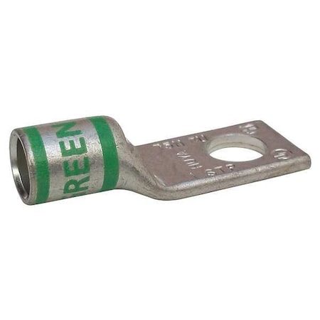 One-Hole Compression Lug, 1 AWG Max, 3/8 in Stud, Short Barrel, Copper, Green