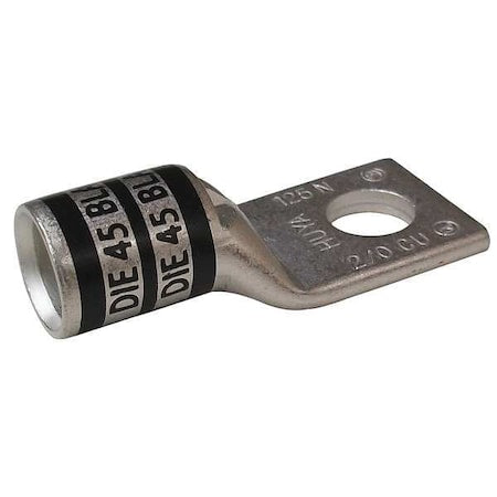 One-Hole Compression Lug, 2/0 AWG Max, 3/8 in Stud, Short Barrel, Copper, Black