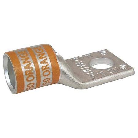 One-Hole Compression Lug, 3/0 AWG Max, 5/16 in Stud, Short Barrel, Copper, Orange