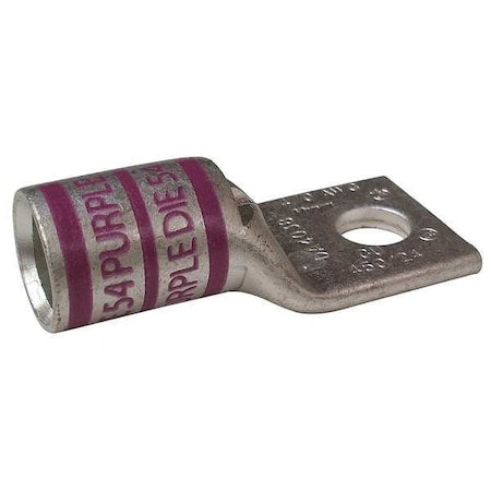 One-Hole Compression Lug, 4/0 AWG Max, 1/2 in Stud, Short Barrel, Copper, Purple