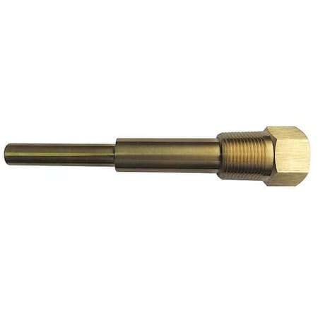 Bimetal Thermowell, Brass, 1/2 NPSM, Stem Length: 4 in