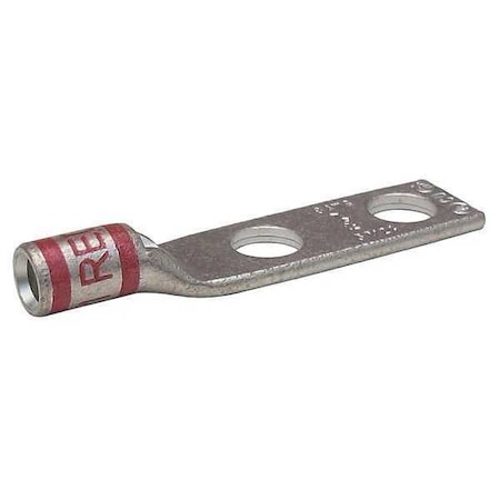 Two-Hole Compression Lug, 8 AWG Max, 3/8 in Stud, Short Barrel, Copper, Red