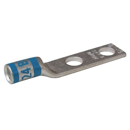 Two-Hole Compression Lug, 6 AWG Max, #10 Stud, Short Barrel, Copper, Blue