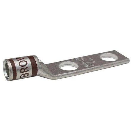Two-Hole Compression Lug, 2 AWG Max, 3/8 in Stud, Short Barrel, Copper, Brown