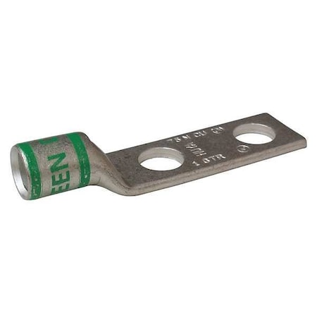 Two-Hole Compression Lug, 1 AWG Max, 5/16 in Stud, Short Barrel, Copper, Green
