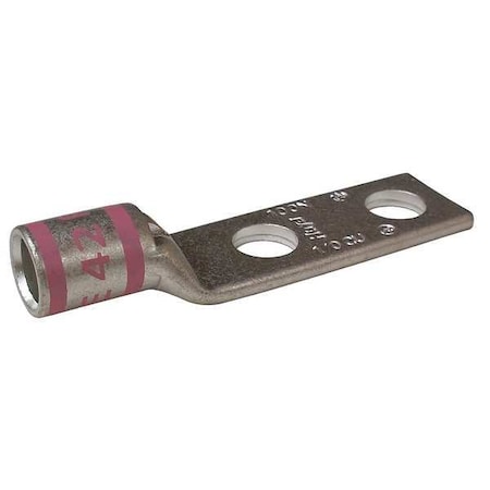 Two-Hole Compression Lug, 1/0 AWG Max, 1/4 in Stud, Short Barrel, Copper, Pink