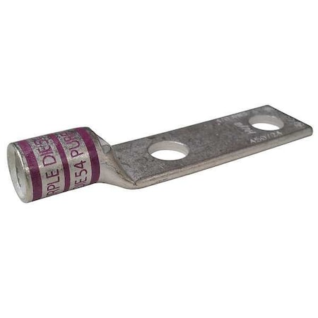 Two-Hole Compression Lug, 4/0 AWG Max, 1/4 in Stud, Short Barrel, Copper, Purple