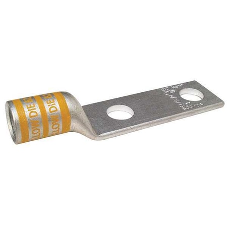 Two-Hole Compression Lug, 250 kcmil Max, 3/8 in Stud, Short Barrel, Copper, Yellow