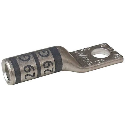 One-Hole Compression Lug, 4 AWG Max, 3/8 in Stud, Long Barrel, Copper, Gray