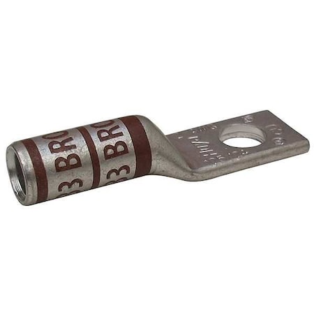 One-Hole Compression Lug, 2 AWG Max, 3/8 in Stud, Long Barrel, Copper, Brown