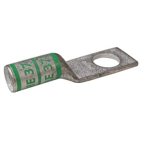 One-Hole Compression Lug, 1 AWG Max, 1/2 in Stud, Long Barrel, Copper, Green