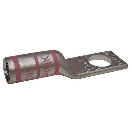 One-Hole Compression Lug, 1/0 AWG Max, 1/4 in Stud, Long Barrel, Copper, Pink