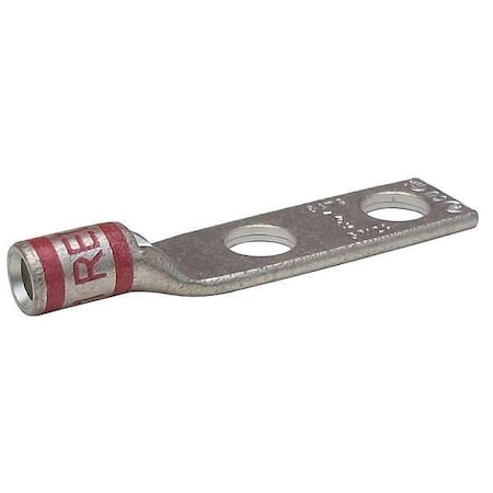Two-Hole Compression Lug, 8 AWG Max, 1/2 in Stud, Short Barrel, Copper, Red