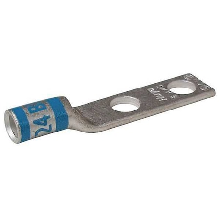 Two-Hole Compression Lug, 6 AWG Max, 1/2 in Stud, Short Barrel, Copper, Blue