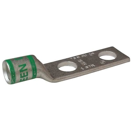 Two-Hole Compression Lug, 1 AWG Max, 1/2 in Stud, Short Barrel, Copper, Green