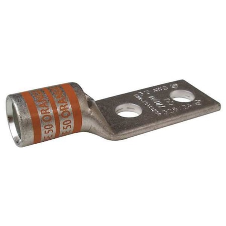 Two-Hole Compression Lug, 3/0 AWG Max, 1/4 in Stud, Short Barrel, Copper, Orange