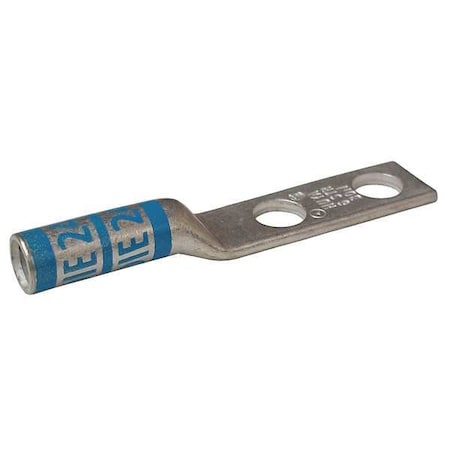 Two-Hole Compression Lug, 6 AWG Max, #10 Stud, Long Barrel, Copper, Blue
