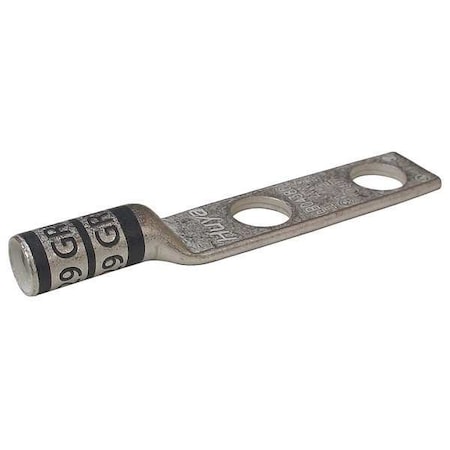 Two-Hole Compression Lug, 4 AWG Max, #10 Stud, Long Barrel, Copper, Gray