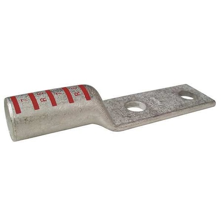 Two-Hole Compression Lug, 350 kcmil Max, 1/4 in Stud, Long Barrel, Copper, Red